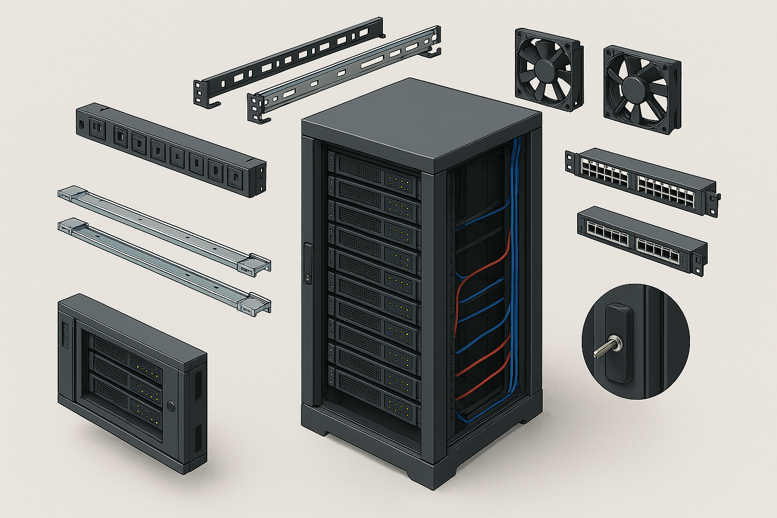 Qué accesorios necesito para mi rack de servidores